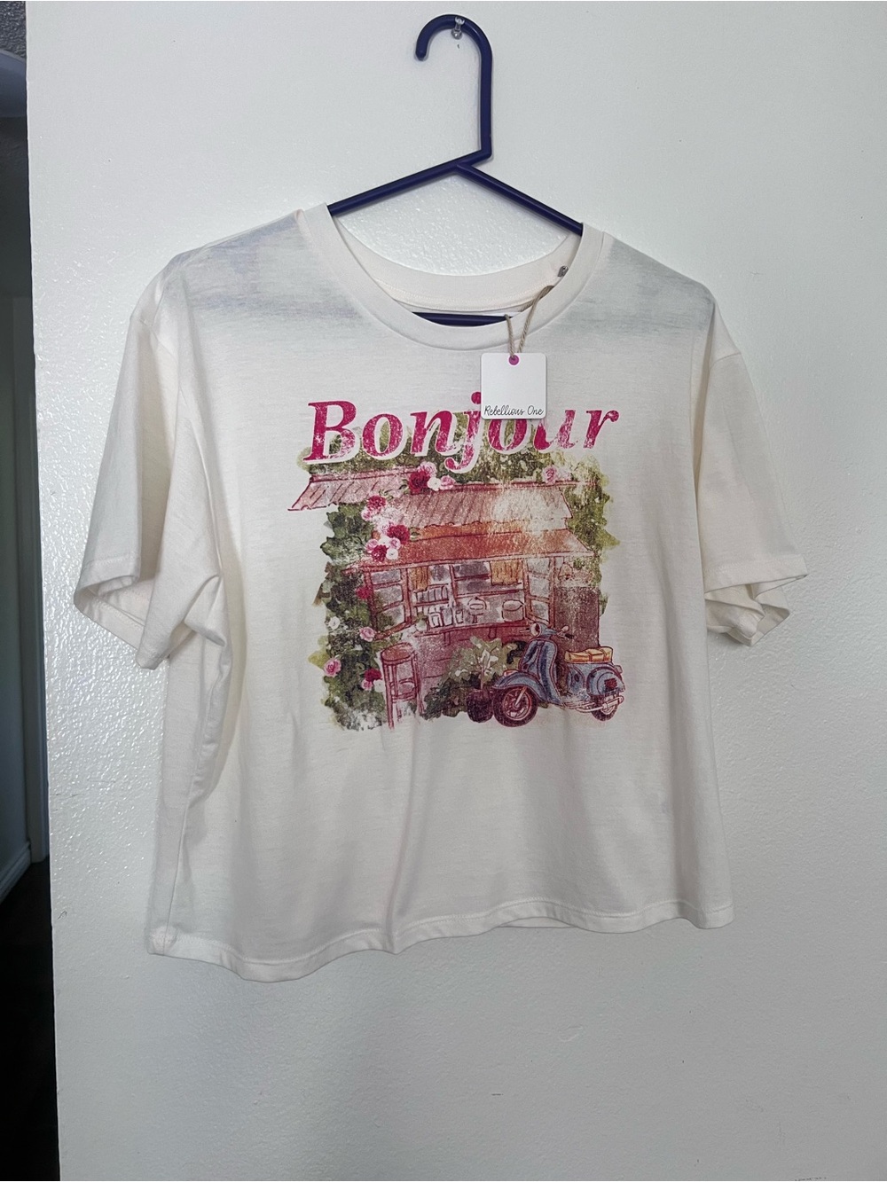 Rebellious One Cream Graphic Tee with Pink & Green